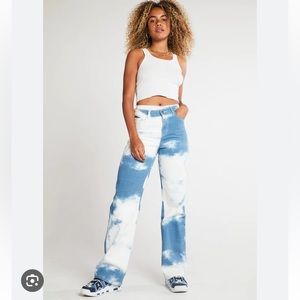 Jaded London Cloud Print Hi-Rise Boyfriend Fit Jeans